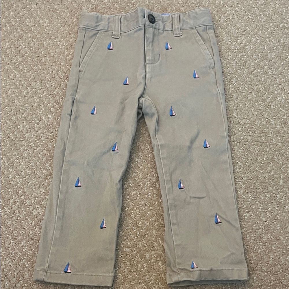 Janie and Jack Gray Pants with Sailboat Embroidery